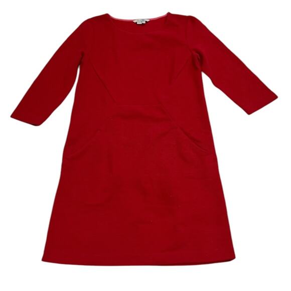 Boden Women’s Small Petite Dress Red Ribbed 3/4 Sleeve Pocket A-Line Solid Mini - Picture 2 of 8